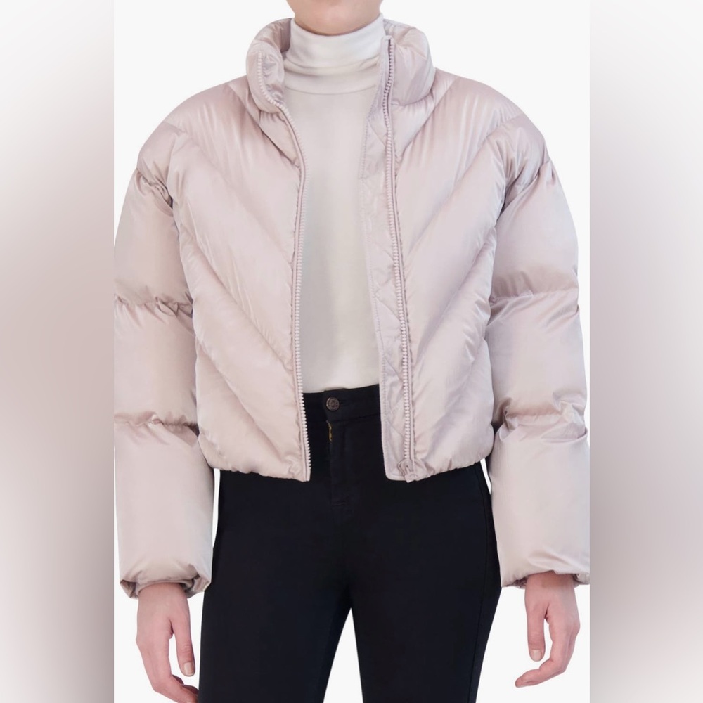 Hudson Jeans Cropped Chevron Quilted Blush Puffer Jacket